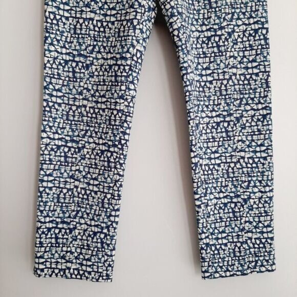 TORY BURCH / Slim Crop Ponte Pants Blue Tribal Print Sz XS - Picture 5 of 11